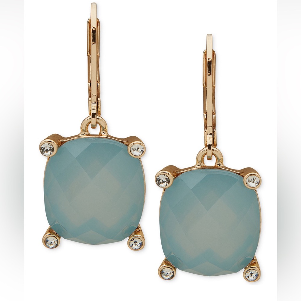crystal corners shine from  colored stone drop earrings fashioned Anne Klein